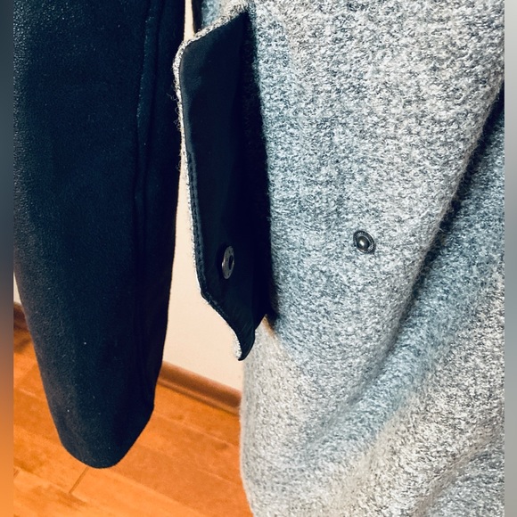 Twik Simons Long Grey Wool Blend Light Coat Black Sleeve Sz L Minimalist Jacket - Picture 8 of 12